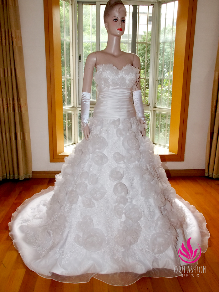 Handmade Real Custom Made Silk Organza Wedding Dress RC080
